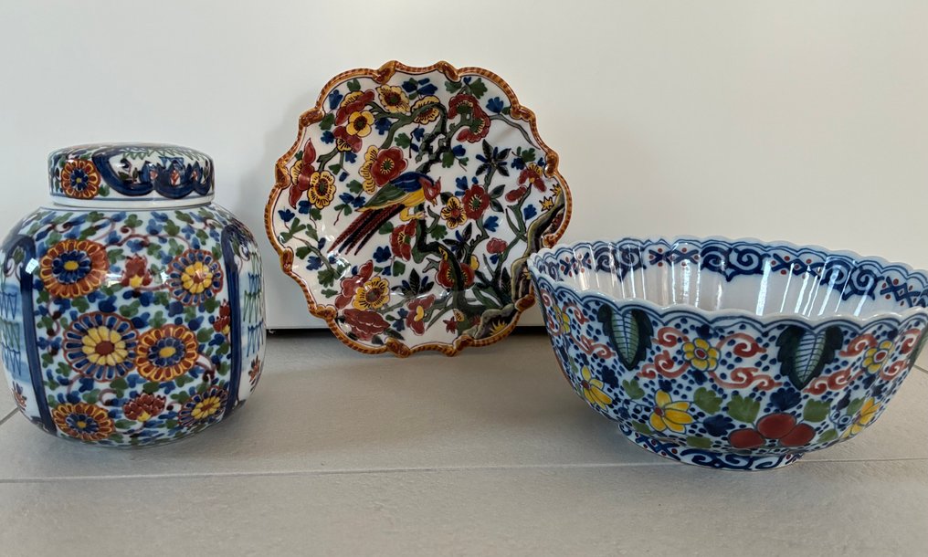 Makkum tichelaar - Platte (3) - Fajance - Schaal Gemberpot Wandbord #1.0