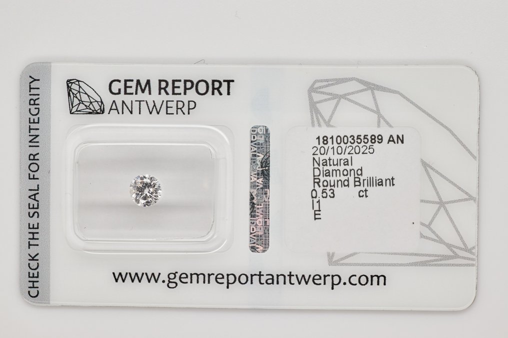 沒有保留價 - 1 pcs 鑽石  (天然)  - 0.53 ct - 圓形 - I1 - Gem Report Antwerp (GRA) #1.0