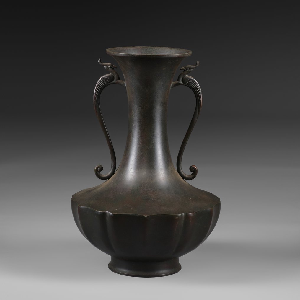 青铜铜绿凤凰花瓶 - 銅綠青銅 - 日本 - 大正時期（1912-1926） #1.0