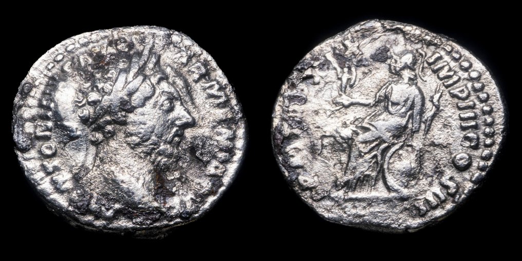 Rooman imperiumi. Marcus Aurelius (AD 161-180). Denarius P M TR P XIX IMP III COS III  (Ei pohjahintaa) #1.0