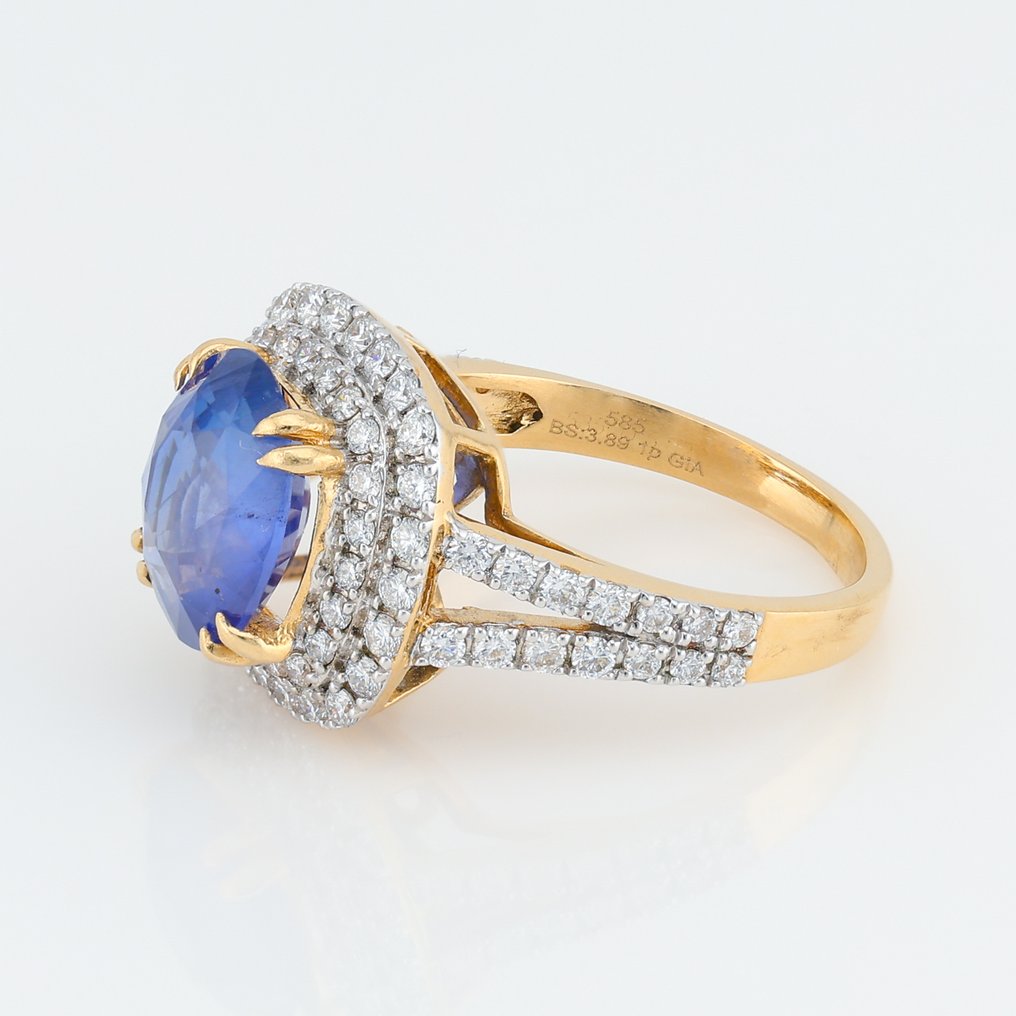 Δαχτυλίδι - 14 καράτια Κίτρινο χρυσό -  4.69ct. tw. Ζαφείρι - Διαμάντι - Πιστοποιητικό GFCO #1.0