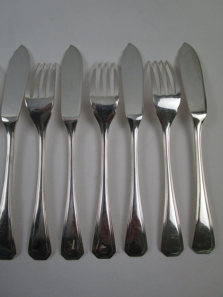 Christofle - Luc Lanel - Gabel - America - 6 Fischbestecke / 6 Fischgabeln & 6 Fischmesser - Versilbert - unbenutzt #4.3