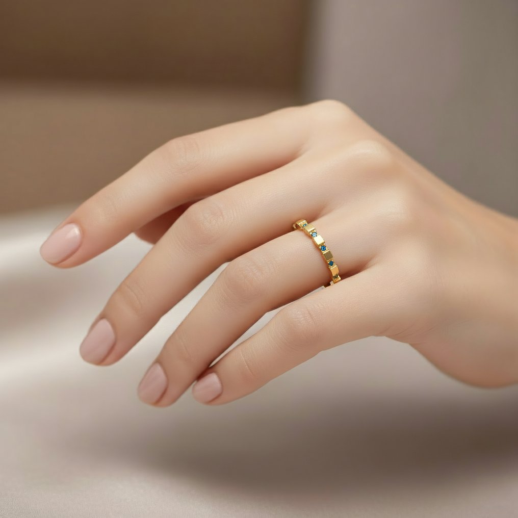 Sans prix de réserve - Bague - 14 carats Or jaune - 0.07ct. tw. Aigue-marine #1.0