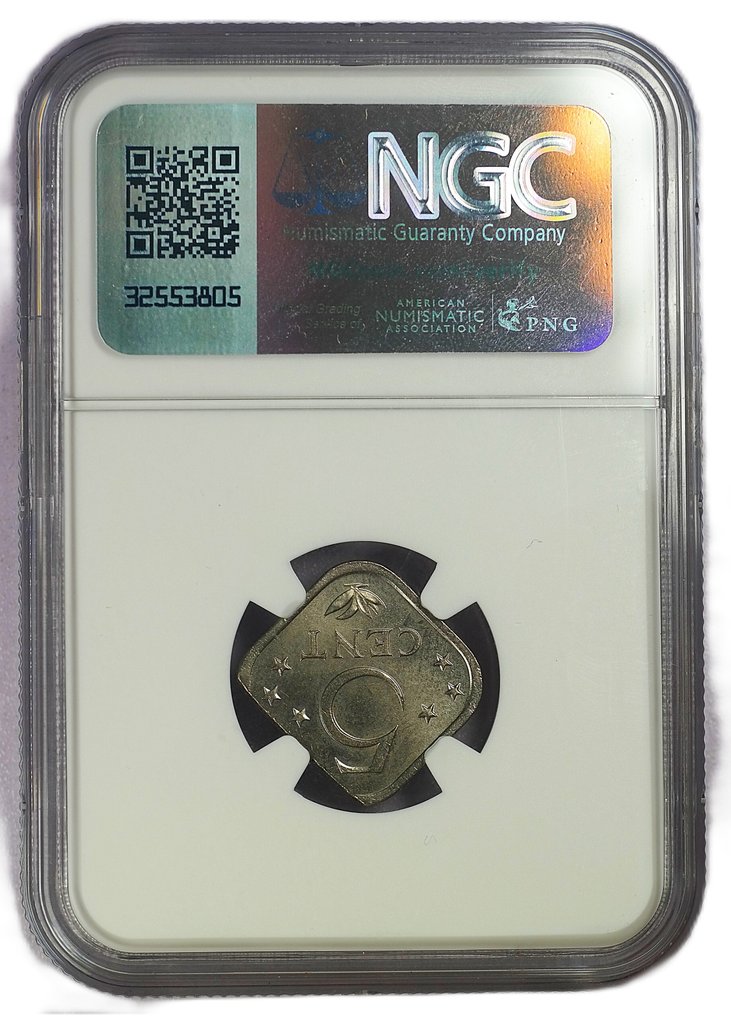 Netherlands Antilles. Juliana. 5 Cents 1978 - Straight Clip mint error, MS65 (No reserve price) #1.0