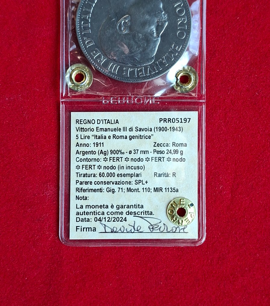 Italia, kuningaskunta Vittorio Emanuele III. 5 Lire 1911 "Cinquantenario" #2.1