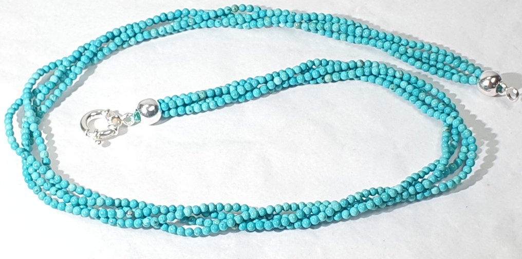 Τυρκουάζ φυσικό από το Ιράν - 4 στροφές - πολύ ειδική - ευνοεί τον διαλογισμό - Ασήμι 925 - Κολιέ #3.2