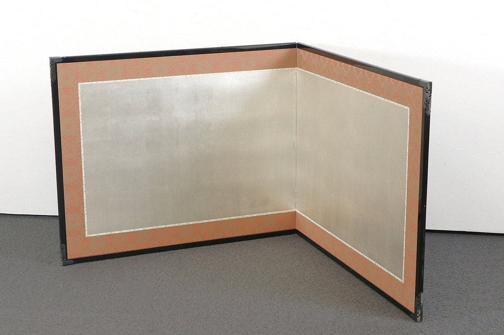 Folding screen - Two-Panel Silver-Leaf Furosaki-Byobu (風炉先屏風) - Japan  (No reserve price) #1.0