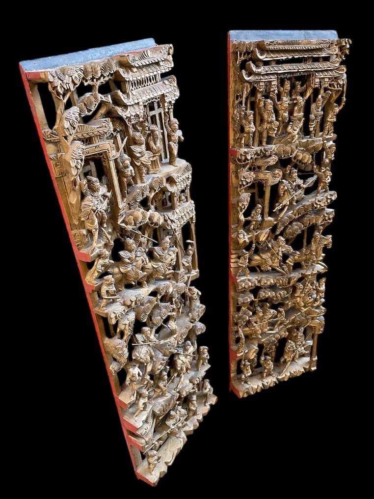 Set antieke Chinese houtpanelen - Træ - Kina - Qing-dynastiet (1644-1911) #2.1