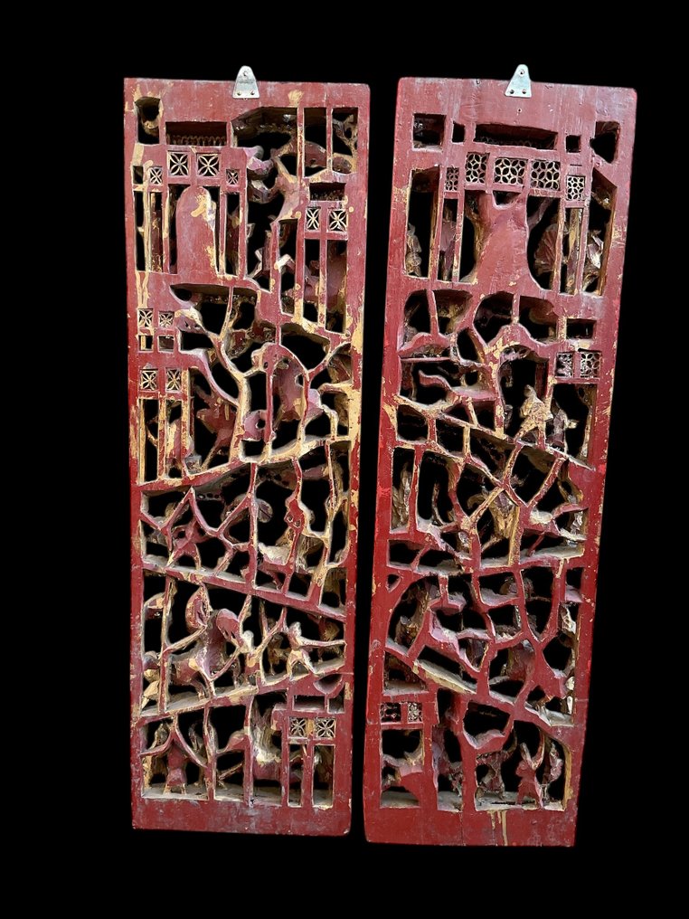 Set antieke Chinese houtpanelen - Træ - Kina - Qing-dynastiet (1644-1911) #1.0