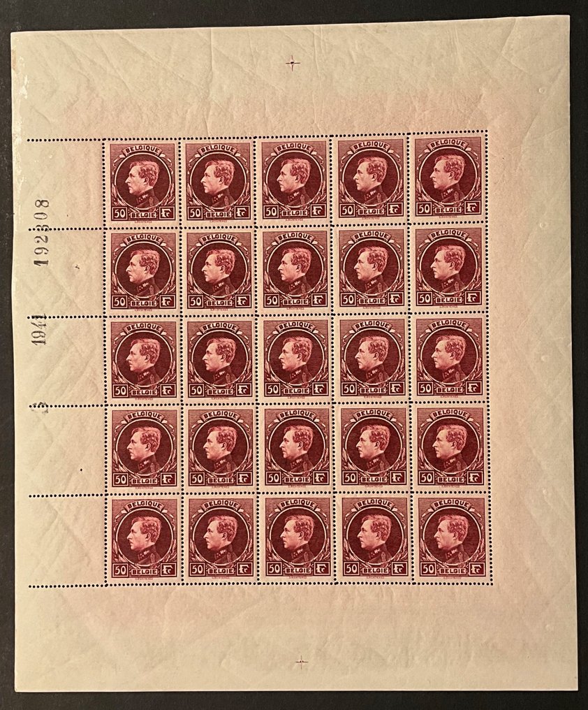 Belgium 1929 - Issuance 'Grote Montenez' - 50fr Pink-Red Wine - IN VELLETJE - OBP F291D - met certificaat #1.0