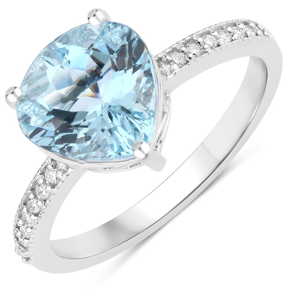 戒指 - 14 克拉 白金 - 2.73ct. tw. 海藍寶石 - 鉆石 #1.0