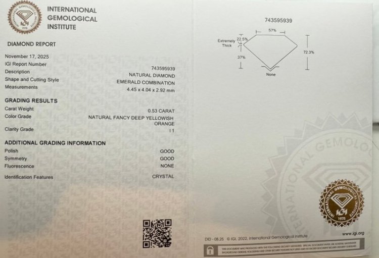 Ingen mindstepris - 1 pcs Diamant (Natur) - 0.53 ct - Smaragd - I1 - International Gemological Institute (IGI) #2.1
