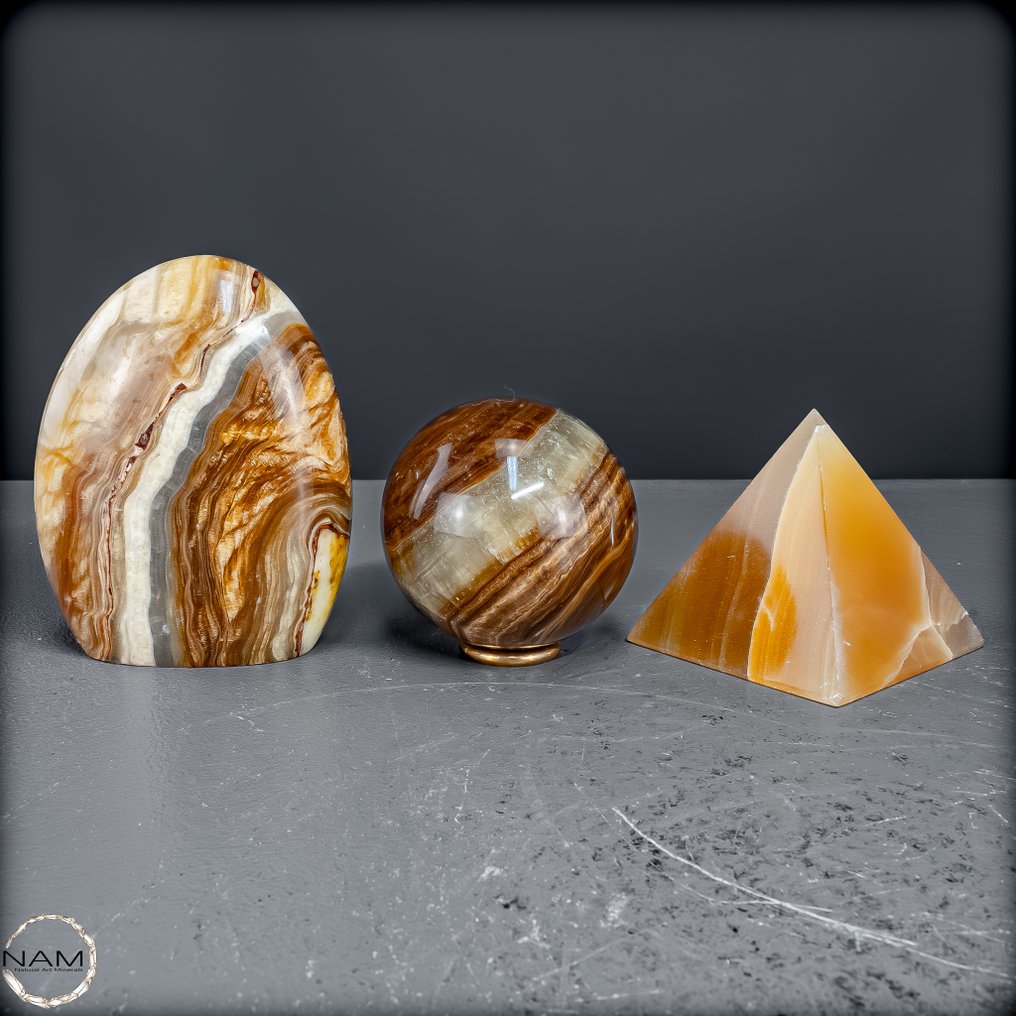 Set unico di aragonite Forme libere, sfere e piramidi in splendido splendore naturale terrestre.- 1346.63 g - (3) #4.3