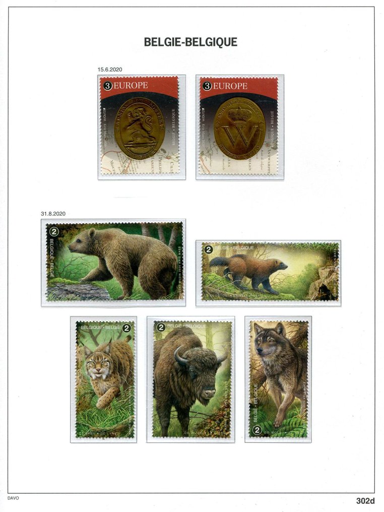 比利時 2020 - 来自块状和册子的邮票，贴在Davo相册页上。 #3.2