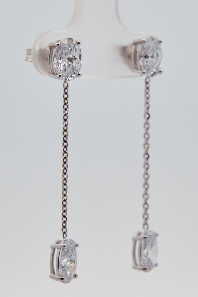 Nincs minimálár - Drop fülbevaló - 14 kt. Fehér arany - 2.85ct. tw. Gyémánt (Laboratóriumban előállított) #1.0