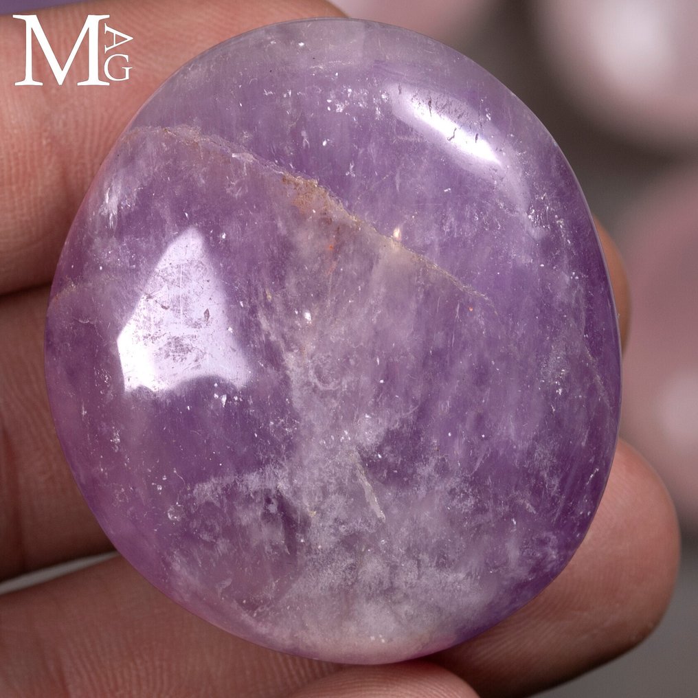Set of Chevron Amethyst and Rose Quartz Palm Stones – Madagascar (9 pcs) - Altezza: 50 mm - Larghezza: 50 mm- 555 g #2.1