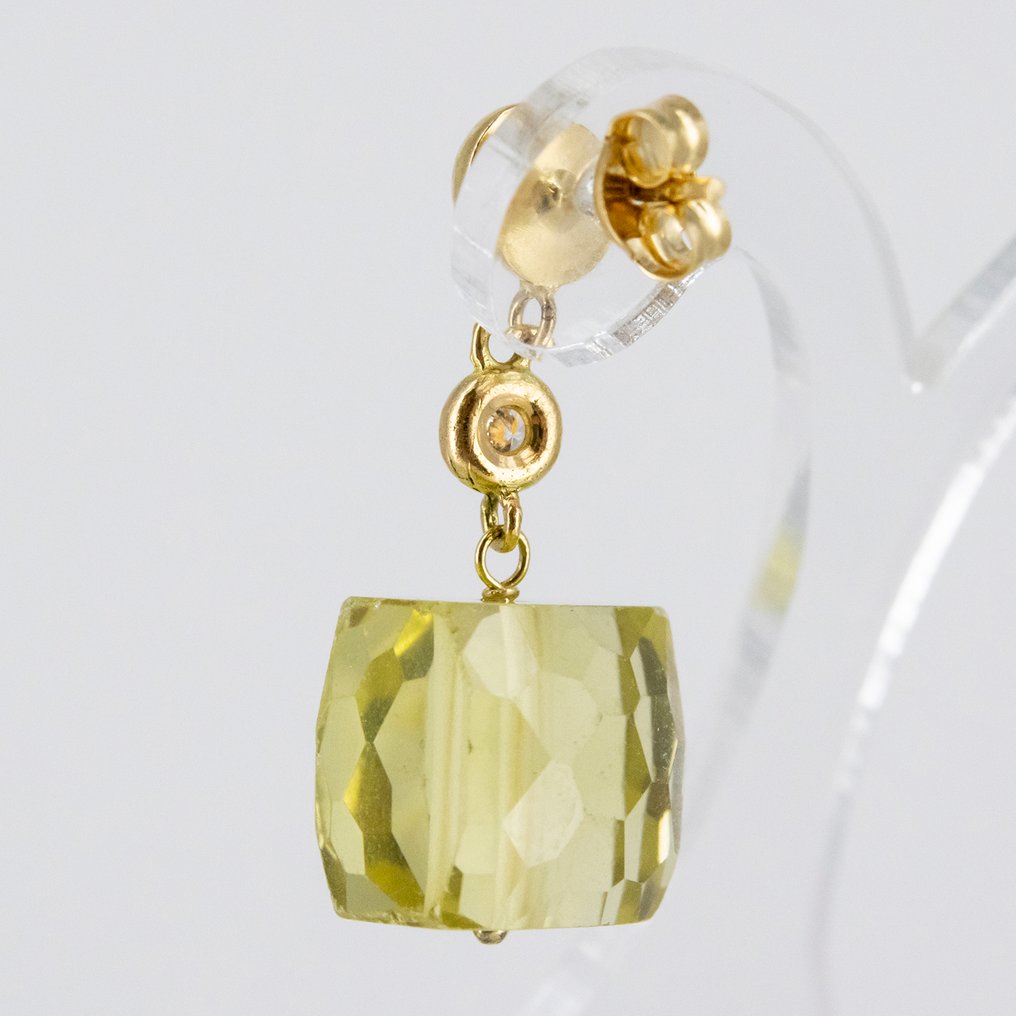 Drop fülbevaló - 18 kt. Sárga arany Quartz - Gyémánt #4.3