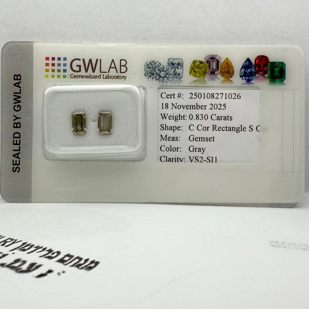 Fără preț de rezervă - 2 pcs Diamant (Colorat natural) - 0.83 ct - Dreptunghi - Fancy, Fancy light Gri - VS2, SI1 - Fără raport de laborator #4.3
