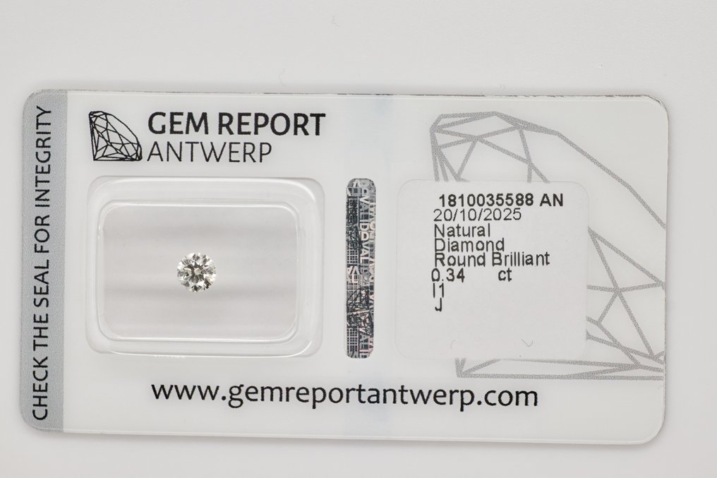 没有保留价 - 1 pcs 钻石  (天然)  - 0.34 ct - 圆形 - I1 内含一级 - 安特卫普宝石报告（GRA） #1.0