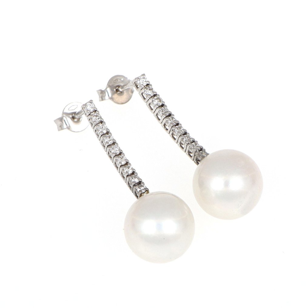没有保留价 - 耳环 - 18K包金 白金 钻石 (天然) - 珍珠 #2.1