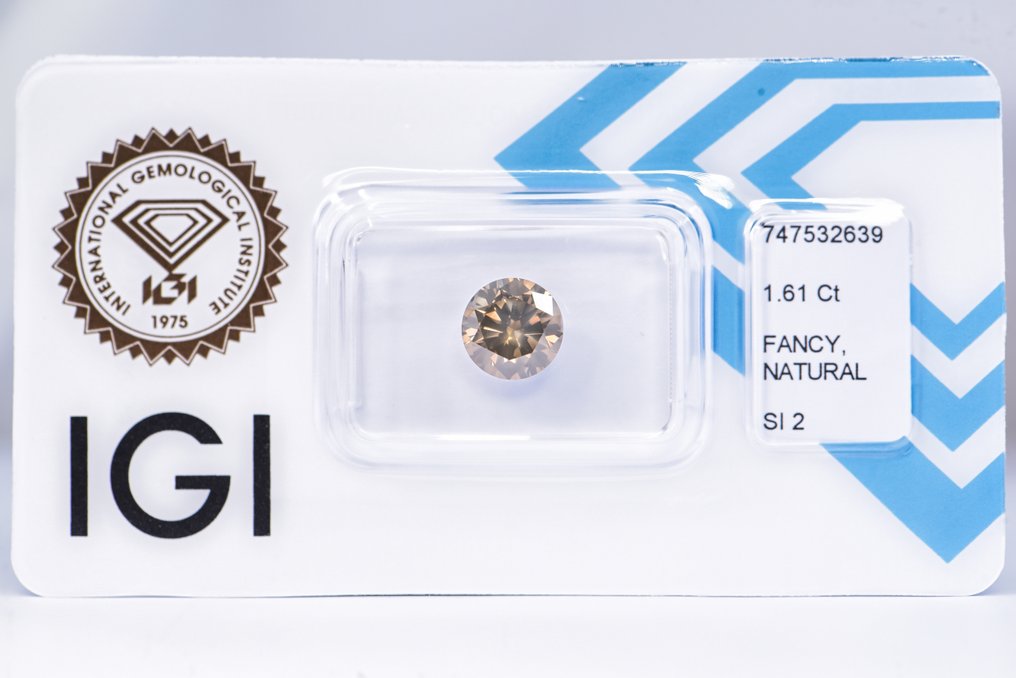 No reserve price - 1 pcs Diamond (Natural coloured) - 1.61 ct - Round - Fancy deep Greenish, Brownish Yellow - SI2 - International Gemological Institute (IGI) - VG VG VG #1.0