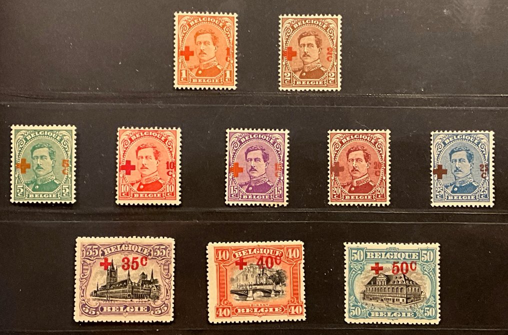 Belgio 1919 - Emissione Albert I e prospettive - Croce Rossa - Serie completa - POSTFRIS con centrature scelte - OBP 150/163 - Met Certificaat #4.3