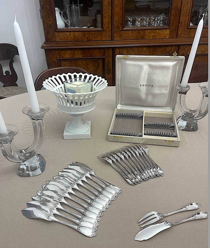 Ercuis - Servizio di posate da pesce per 12 (24) - Pompadour - Placcato argento #1.0