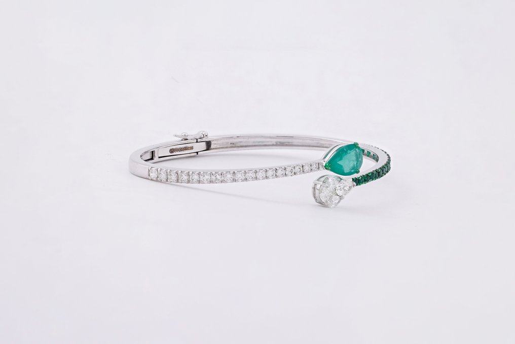 手镯 - 18K包金 白金 -  3.82ct. tw. 祖母绿 - 钻石 #3.2