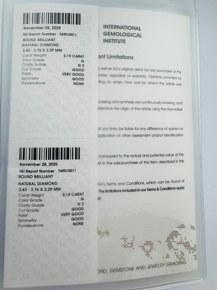 χωρίς τιμή ασφαλείας - 2 pcs Διαμάντι (Φυσικό) - 0.35 ct - Στρογγυλό - G - SI2, I1 - International Gemological Institute (IGI) - Ζεύγος #3.2