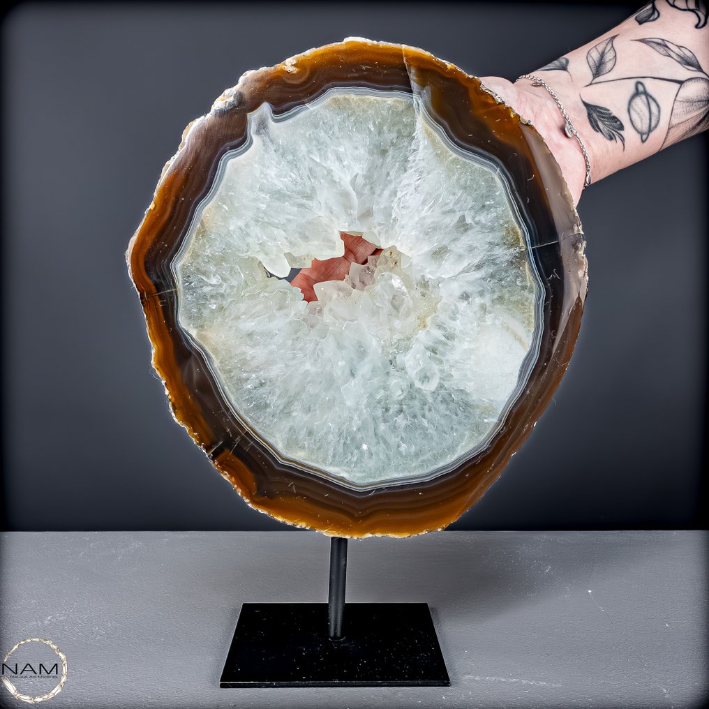 Natural Achat Carnelian slice on a metal stand from Brazil. Masterpiece of Nature in highest quality- 1549.67 g #3.2