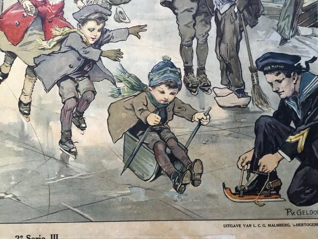 Malmberg. - Παλιά σχολική εικόνα «Χειμερινό τοπίο και παιχνίδι με τον πάγο» - Σχολικός χάρτης - χαρτί πάνω σε χαρτόνι #3.2