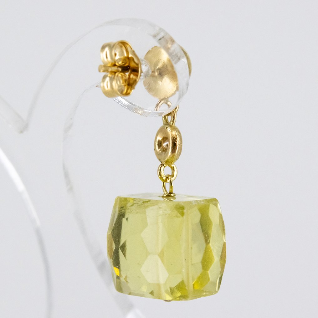 Drop fülbevaló - 18 kt. Sárga arany Quartz - Gyémánt #3.2