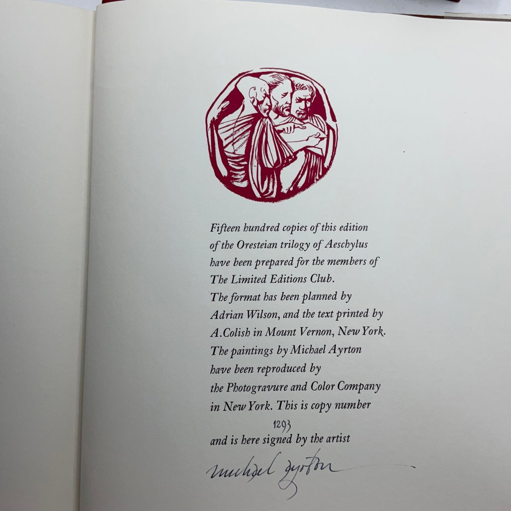 Signed; Aeschylus / Michael Ayrton (ill) - The Oresteia (No 1293 signed by artist Michael Ayrton) - 1961 #4.3
