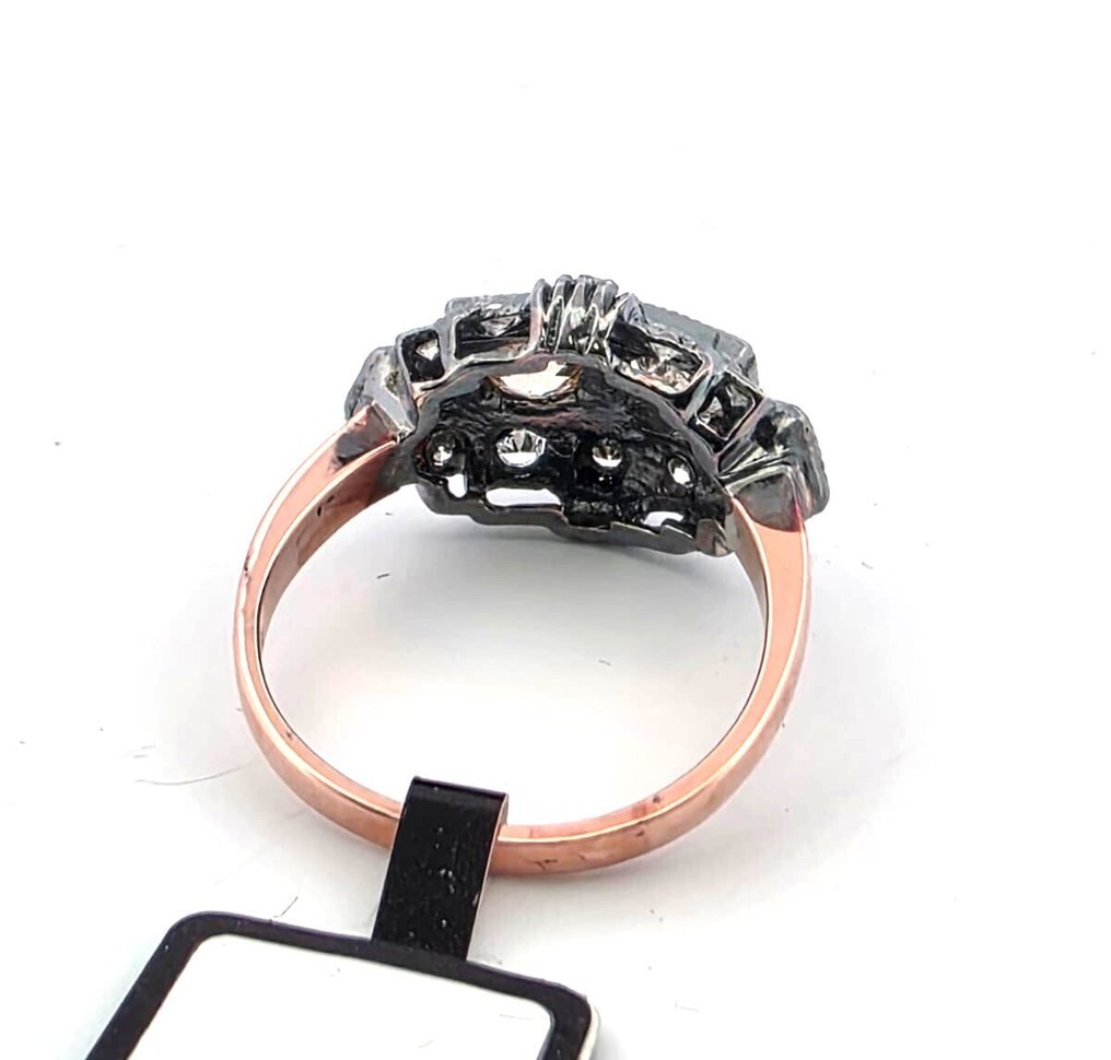 Fără preț de rezervă - Inel - 9 kt. Aur roz, Argint - 1.18ct. tw. Diamant (Natural) - Diamant #1.0