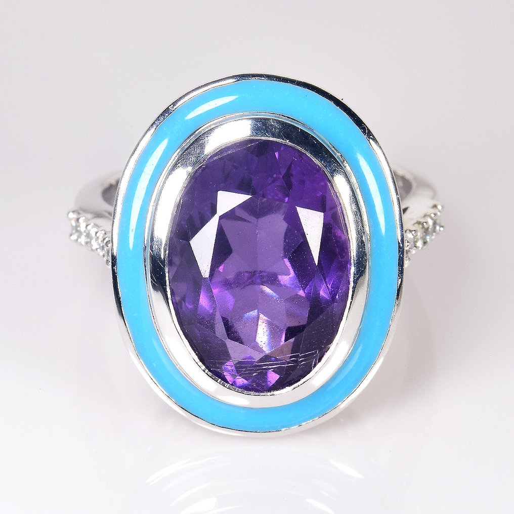 Δαχτυλίδι Πλατίνα -  5.85ct. tw. Αμέθυστος - Διαμάντι #1.0