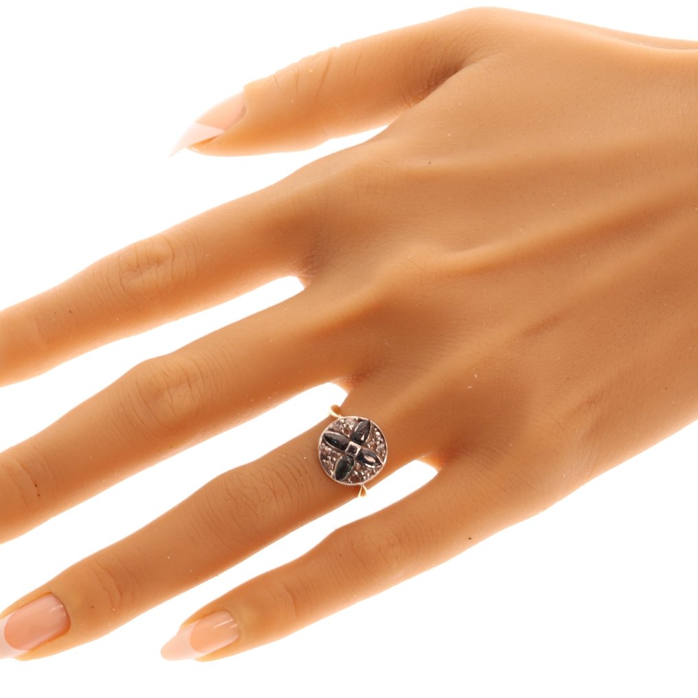 Nincs minimálár - Gyűrű - 18 kt. Sárga arany - Gyémánt - Sapphire, 1920-as évek Art Deco #2.1