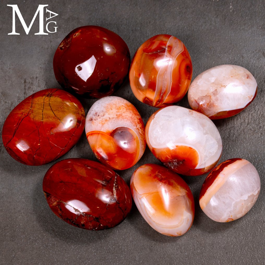Λείαντοι Κεχριμπαρένιοι Λίθοι – Φυσική Συλλογή Πορτοκαλί και Κόκκινης Αγκάτης - Ύψος: 55 mm - Πλάτος: 55 mm- 1000 g #1.0