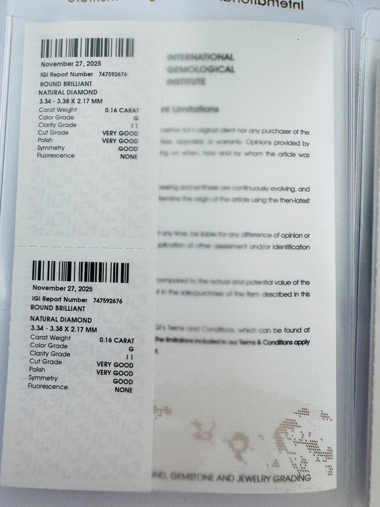 χωρίς τιμή ασφαλείας - 2 pcs Διαμάντι (Φυσικό) - 0.35 ct - Στρογγυλό - G - SI2, I1 - International Gemological Institute (IGI) - Ζεύγος #4.3
