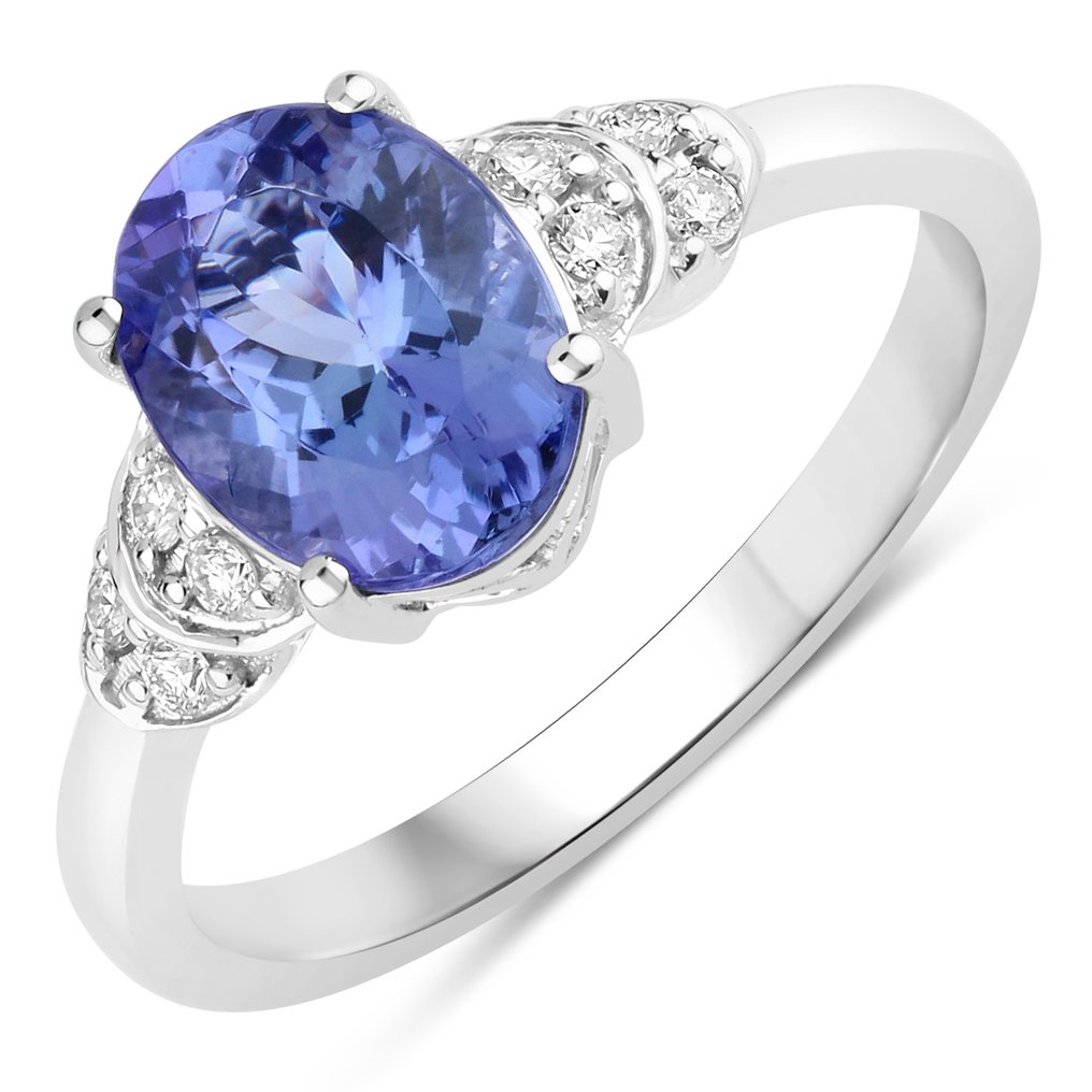 Ring - 14 kt Weißgold -  2.05ct. tw. Tansanit - Diamant #1.0