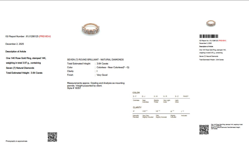 沒有保留價 - 戒指 - 14 克拉 玫瑰金 -  3.64ct. tw. 鉆石 (天然) - IGI #2.1