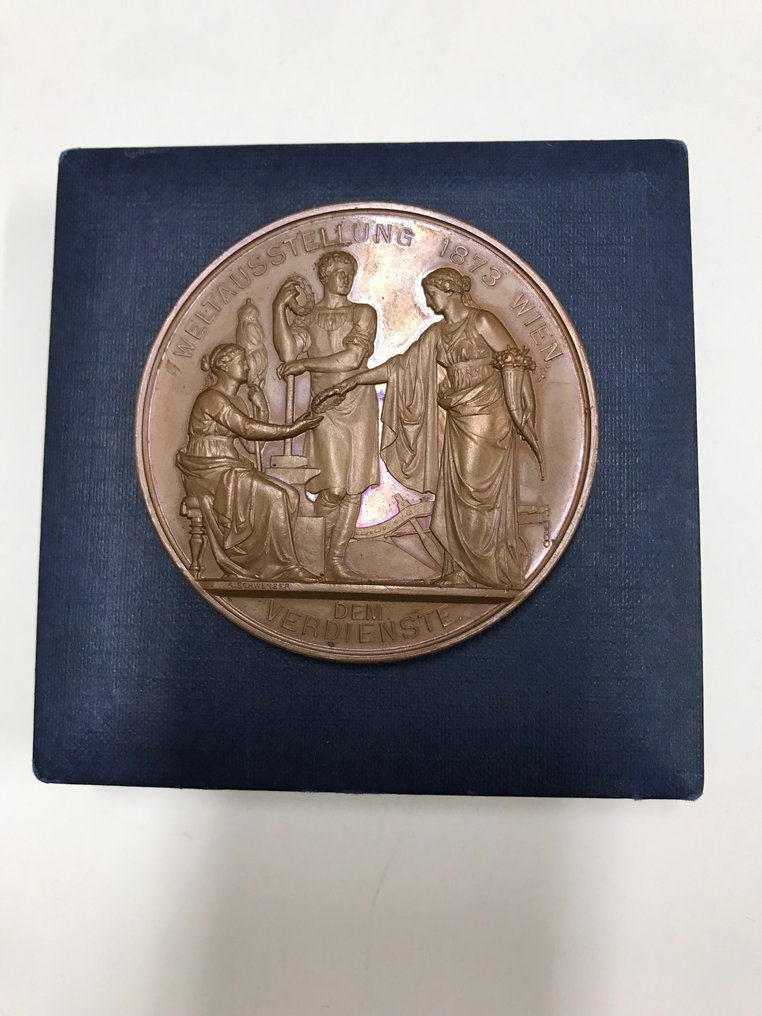 Østerrike. Bronzmedal 1873 Medal from Weltausstellung 1873 Wien/World Fair 1873 Vienna by K Schwenzer in box, possible (Ingen reservasjonspris) #3.2