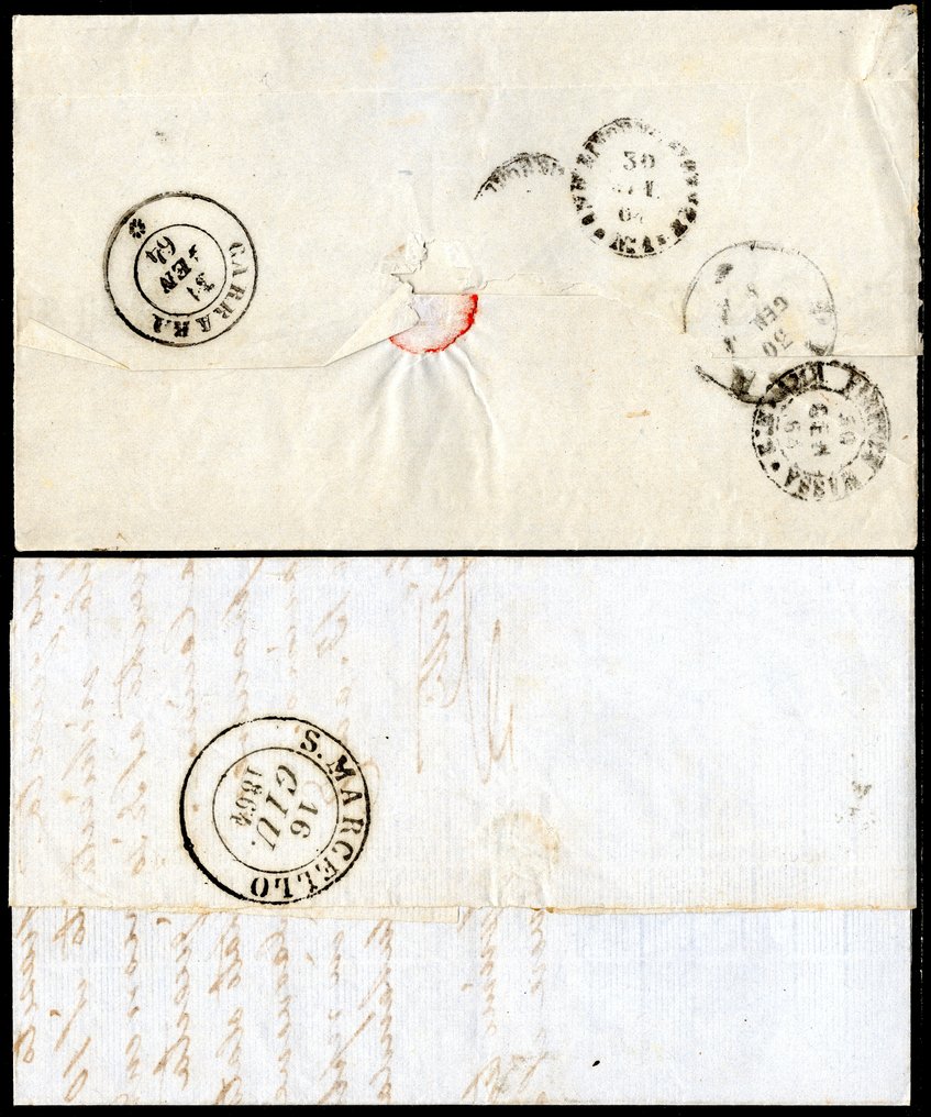 Royaume d’Italie 1863 - Ensemble de 9 lettres toutes affranchies avec un seul exemplaire de 15ct. De La Rue - excellent. - Sassone n. L18 #4.3