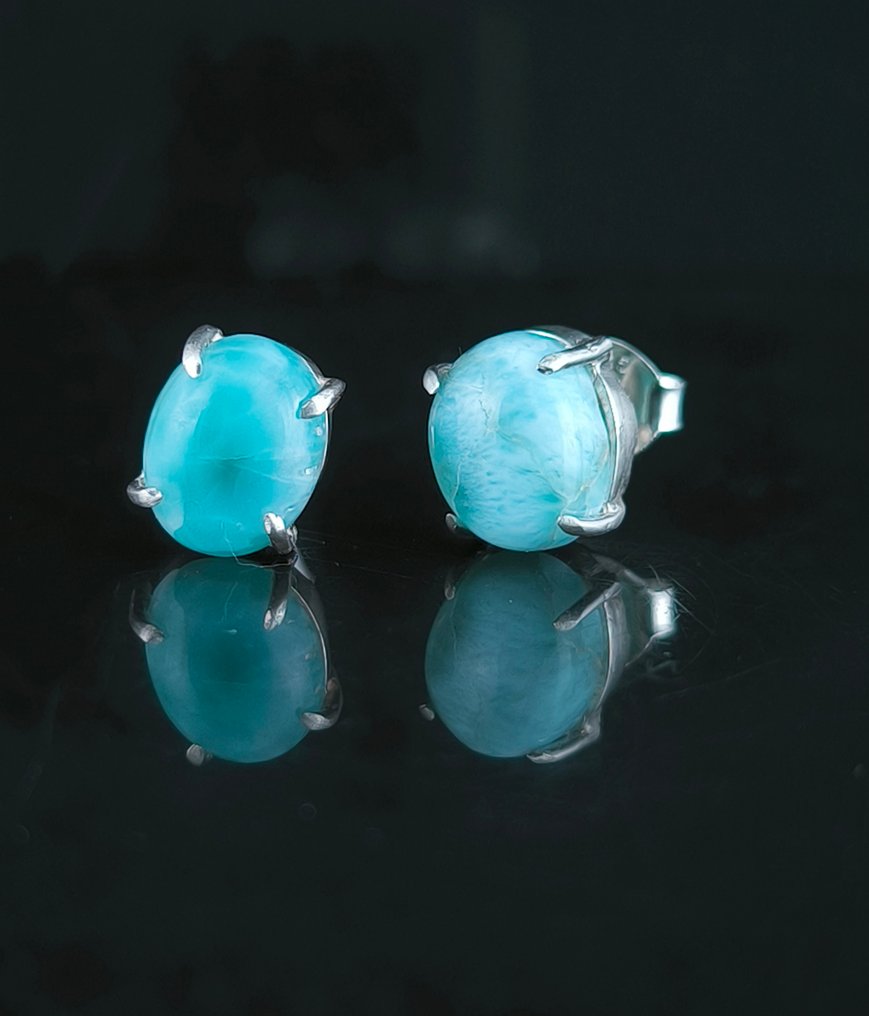 Larimar Cabochons - Height: 10 mm - Width: 8 mm- 2.85 g - (2) #1.0
