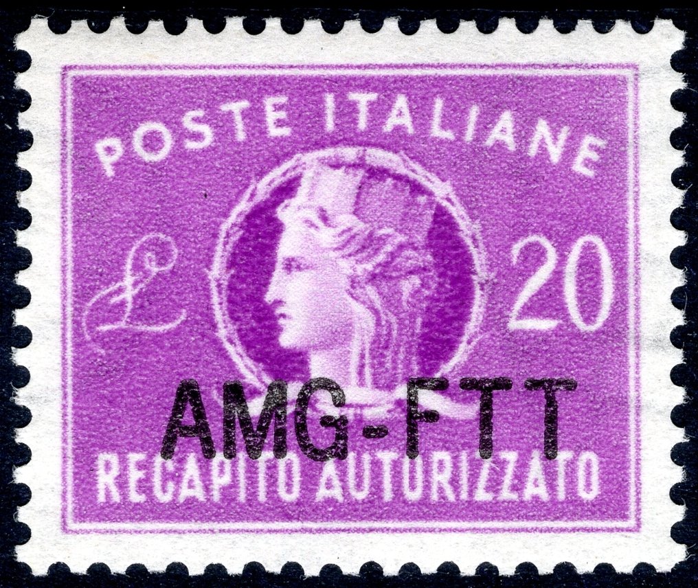 Triest - zon A 1954 - Auktoriserad leverans - Värdet 20 lire med den nya typen av övertryck, nytt med tuggummi - Sassone n. 5A #1.0