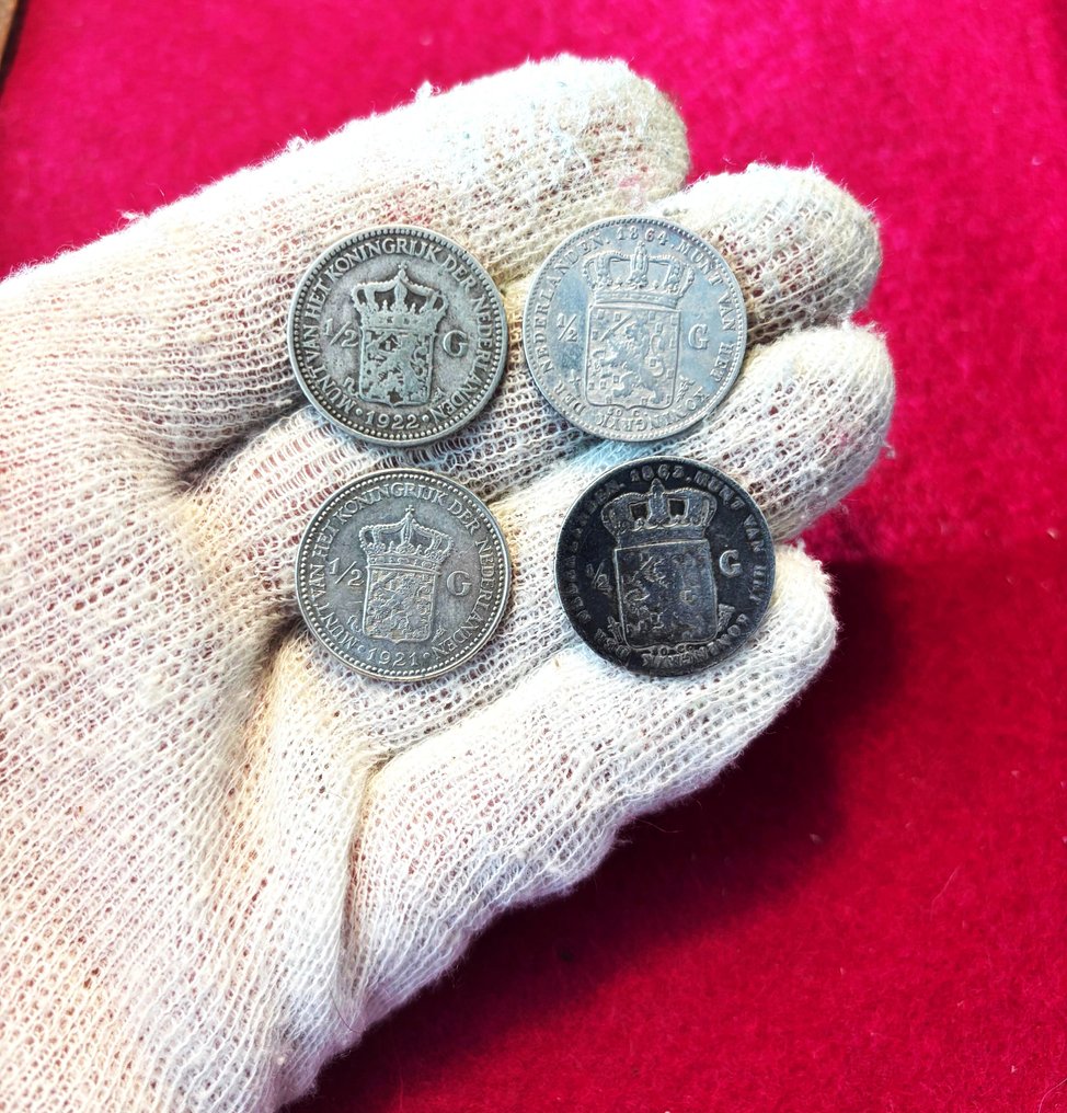 Hollandia. Willem III and Wilhelmina. 1/2 Gulden 1863 & 1864 en 1921 & 1922 (4 Pieces) (Nincs minimálár) #1.0