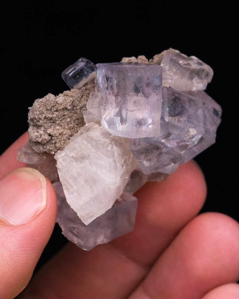 厚重的浅紫色萤石和方解石 关于矩阵 - 高度: 3.7 cm - 闊度: 4 cm- 29 g - (1) #1.0