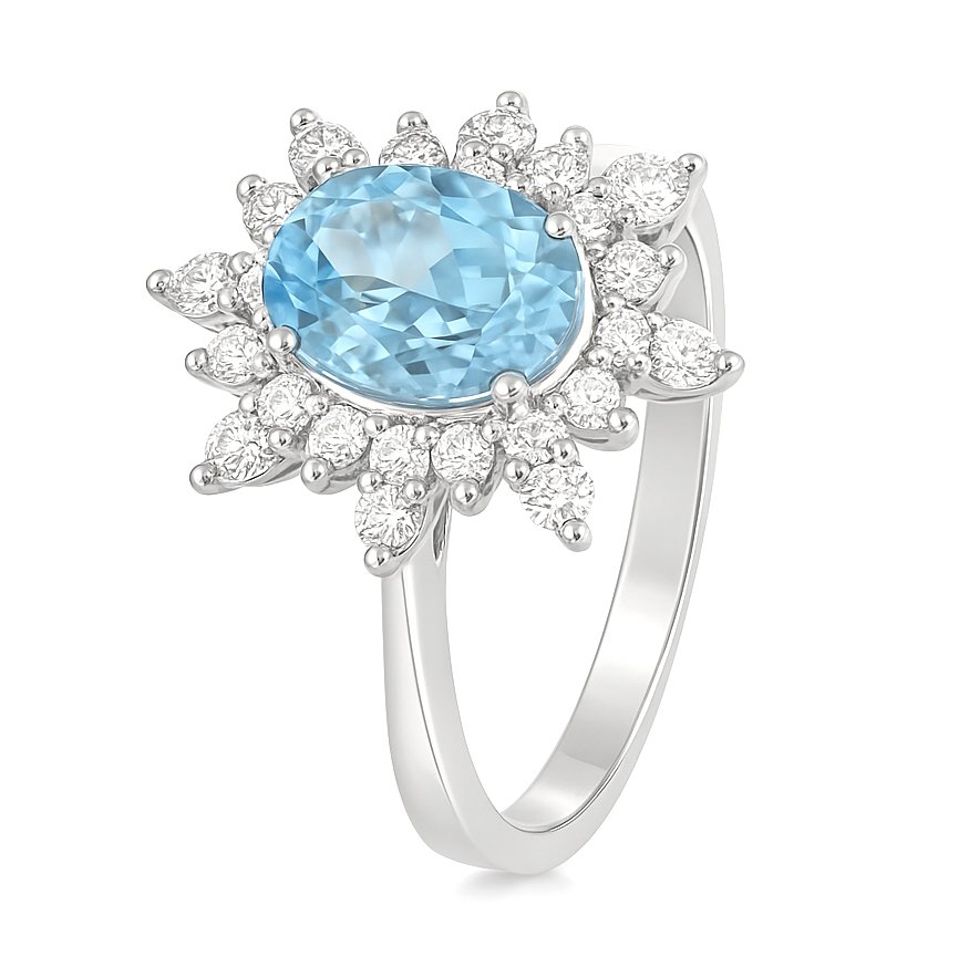 戒指 - 18K包金 白金 -  2.71ct. tw. 海蓝宝石 - 钻石 #1.0