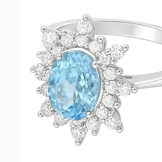 戒指 - 18K包金 白金 -  2.71ct. tw. 海蓝宝石 - 钻石 #2.1