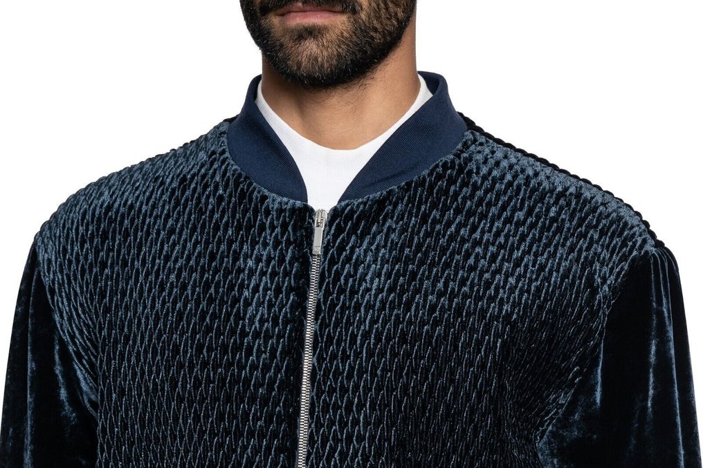 FABIO CAVIGLIA RRP 2000€ Bomber Jacket "WOVEN" Blue Corduroy Silk - 50 IT - Bomber jacket - New with tags #2.1