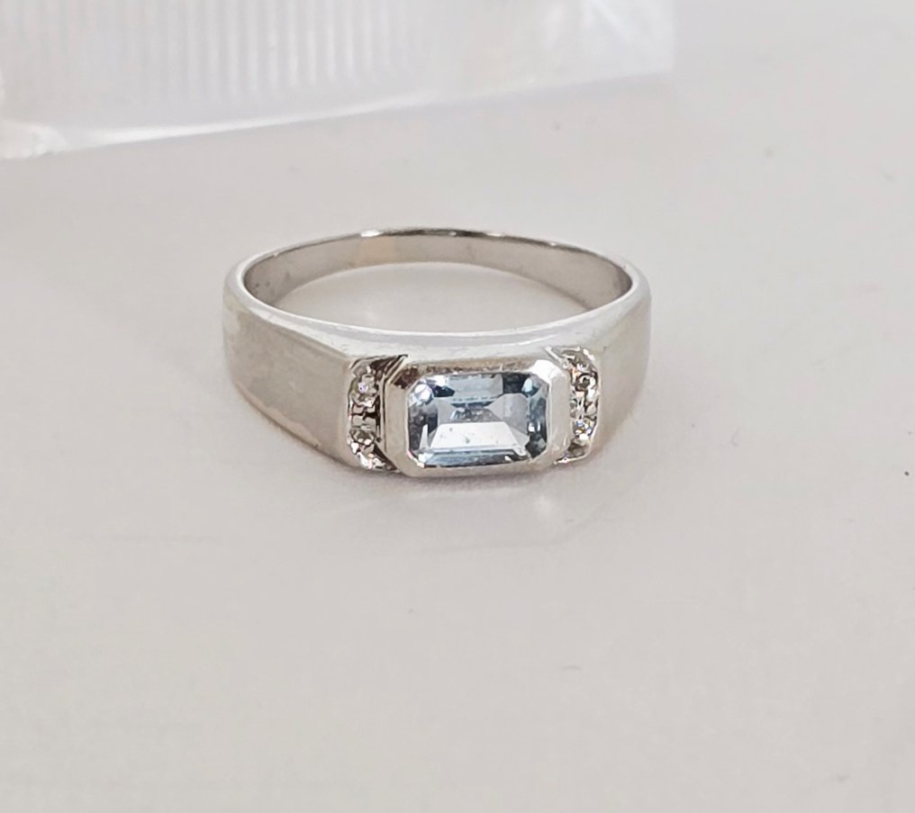 Zonder minimumprijs - Ring - 8 karaat Witgoud - Topaas & diamantjes #1.0